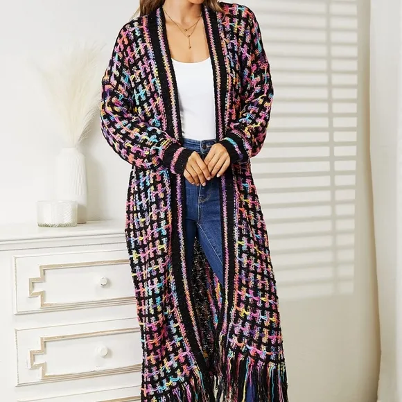 Kaleidoscope Fringe Long Cardigan