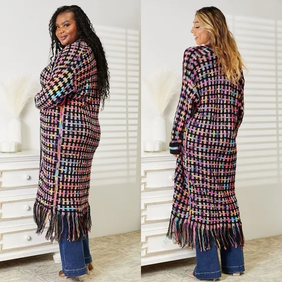 Kaleidoscope Fringe Long Cardigan