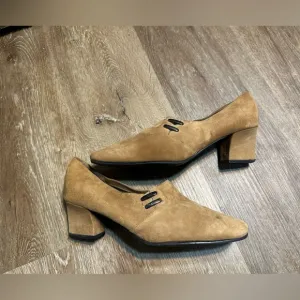 Karen Scott Riley Soft taupe Suede Academia Career Block HeelLoafers women sz10