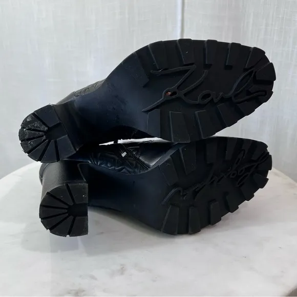 Karl Lagerfeld Ankle Boots Paris Petria Logo Quilted Square Toe Heeled Size 9.5