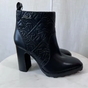 Karl Lagerfeld Ankle Boots Paris Petria Logo Quilted Square Toe Heeled Size 9.5