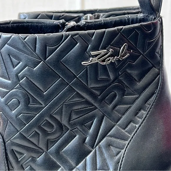 Karl Lagerfeld Ankle Boots Paris Petria Logo Quilted Square Toe Heeled Size 9.5