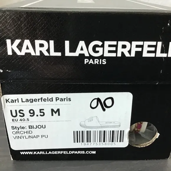 KARL LAGERFELD PARIS Women's Bijou Embellished Slide Sandals, size 9.5