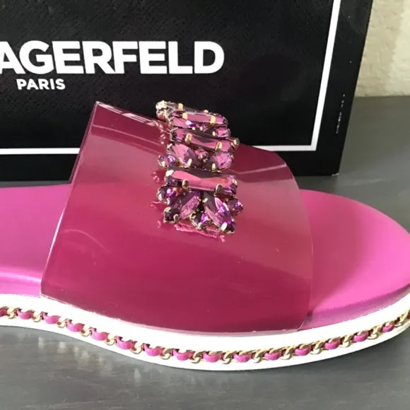 KARL LAGERFELD PARIS Women's Bijou Embellished Slide Sandals, size 9.5