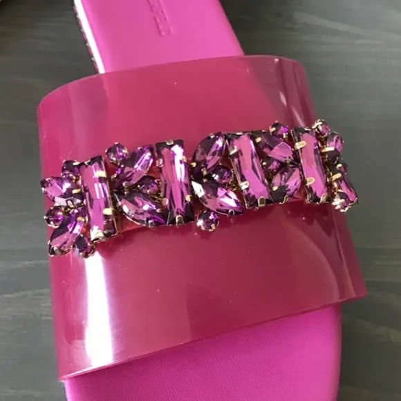 KARL LAGERFELD PARIS Women's Bijou Embellished Slide Sandals, size 9.5