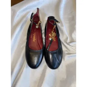 Kate Spade Crush Flats Women's 5.5 Black Leather Chain Ankle Strap Shoes S47
