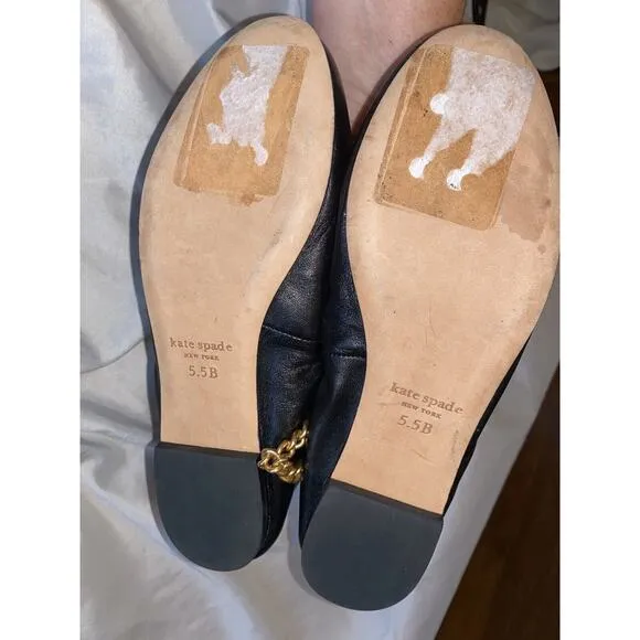 Kate Spade Crush Flats Women's 5.5 Black Leather Chain Ankle Strap Shoes S47