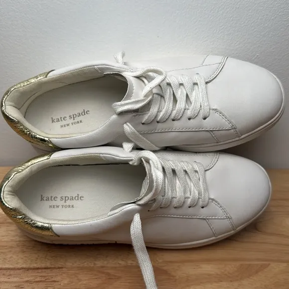 Kate Spade Womens Lift White Leather Lace Up Casual and Fashion Sneakers
