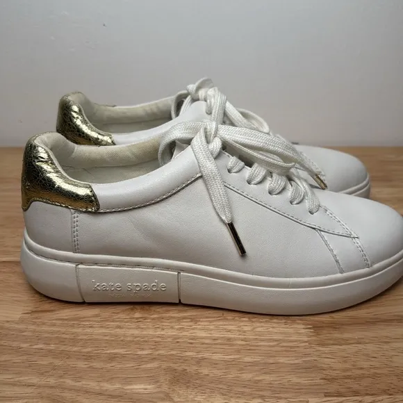 Kate Spade Womens Lift White Leather Lace Up Casual and Fashion Sneakers
