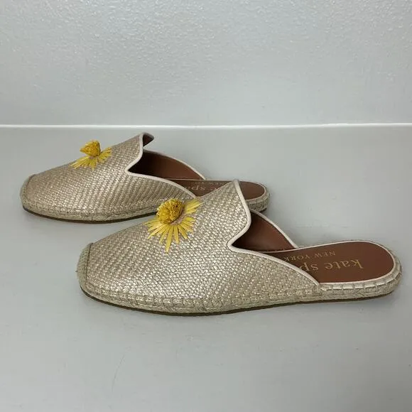 Kate Spade Women's Shoes US Size 9 Brown Raffia Straw Slip On Espadrille Slides