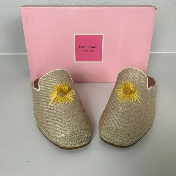 Kate Spade Women's Shoes US Size 9 Brown Raffia Straw Slip On Espadrille Slides