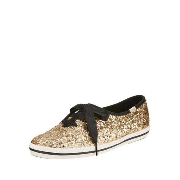Keds for Kate Spade Gold Glitter Sneaker Flats Size 5 1/2 Women’s, Black Laces