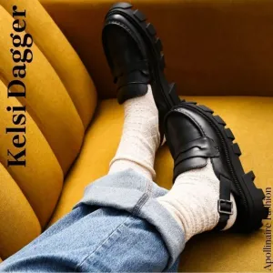 KELSI DAGGER BOWERY LUG SOLE LOAFER IN BLACK SIZE 9 NWT