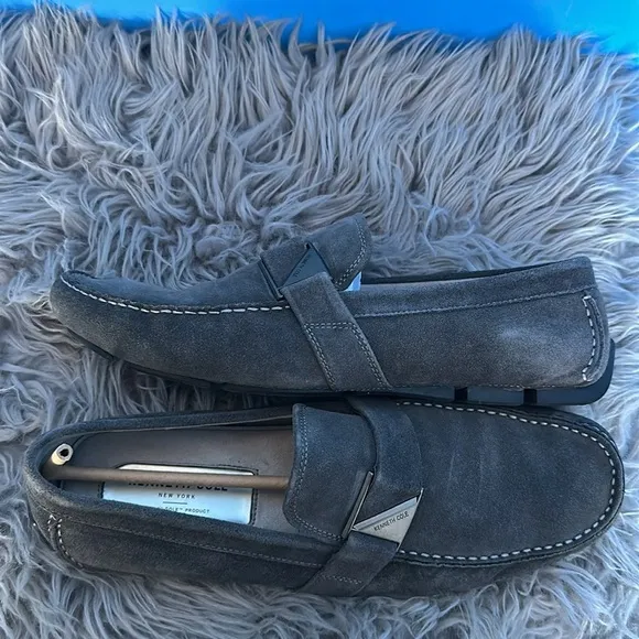 Kenneth Cole Charcoal Gray Leather Slip on Loafers Size 10