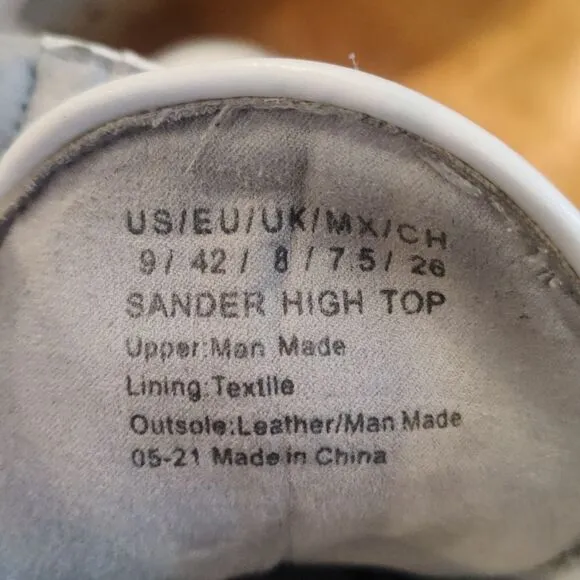 Kenneth Cole Reaction Sander fashion high top sneakers size 9 white and gray