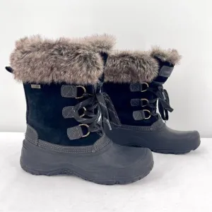 Khombu Slope Black Suede Rubber Brown Fur Lace Up All Terrain All Weather Boot 8