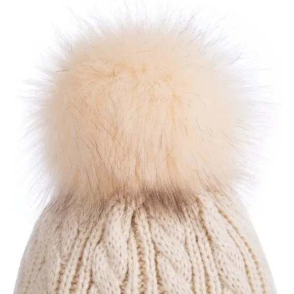 Kids Winter Beanie Children's Warm Fleece Lined Knit Thick Ski Cap with Pom