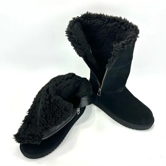 KOOLABURRA By UGG BLACK SUEDE WOOL LINING COLD WEATHER FOLDABLE TALL/SHORT BOOTS