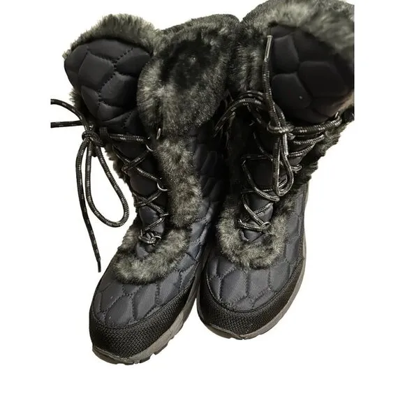 L L Bean Boots Quilted Winter Snow Boot Faux Fur Lined Womens Sz 9.5 M Black