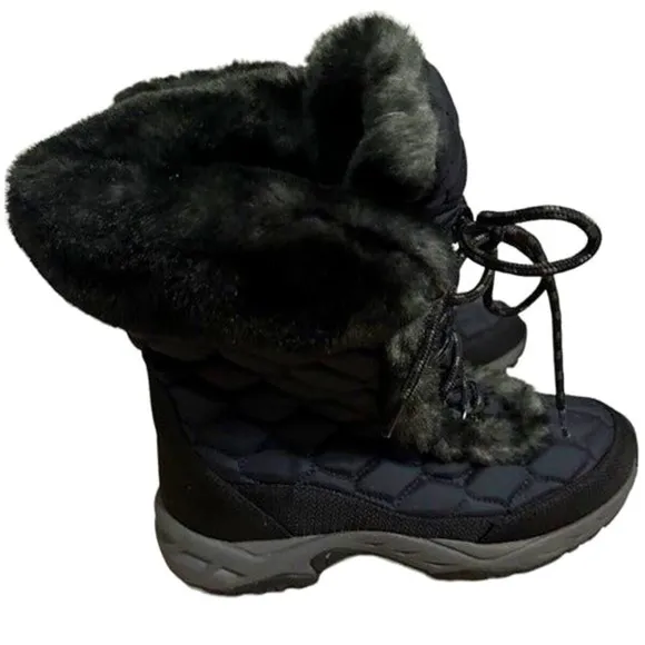 L L Bean Boots Quilted Winter Snow Boot Faux Fur Lined Womens Sz 9.5 M Black