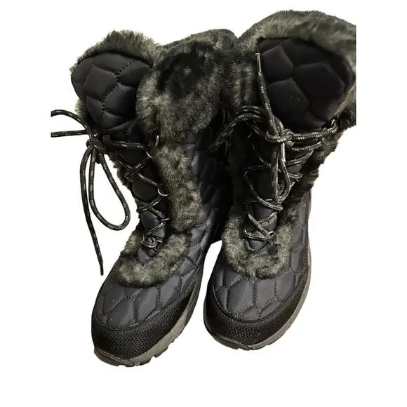 L L Bean Boots Quilted Winter Snow Boot Faux Fur Lined Womens Sz 9.5 M Black