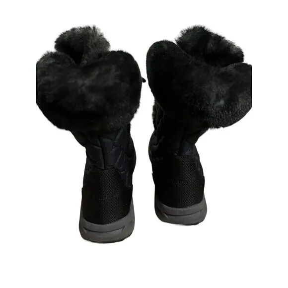 L L Bean Boots Quilted Winter Snow Boot Faux Fur Lined Womens Sz 9.5 M Black