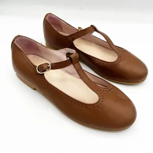 La Coqueta Spain Brown Leather T-Strap Girls Flats Size 32