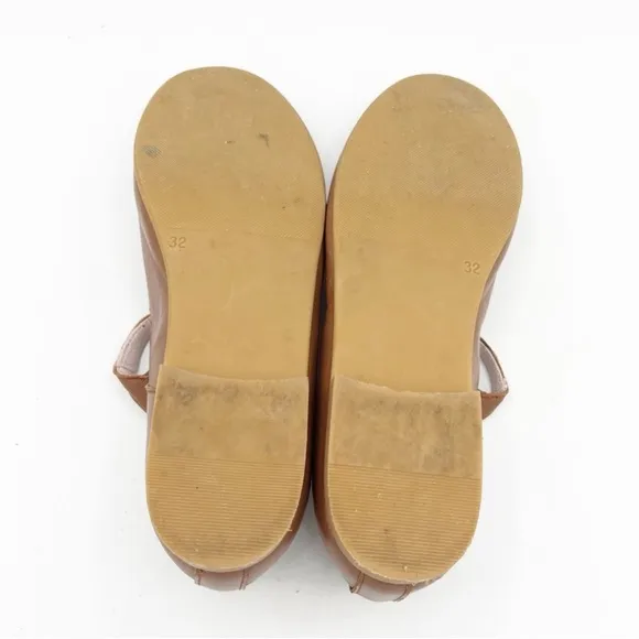 La Coqueta Spain Brown Leather T-Strap Girls Flats Size 32