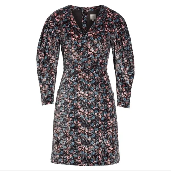 LA VIE Rebecca Taylor Lisette Velveteen Dress XS Floral Multicolor midi spring