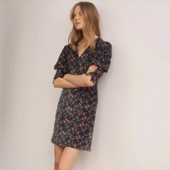 LA VIE Rebecca Taylor Lisette Velveteen Dress XS Floral Multicolor midi spring