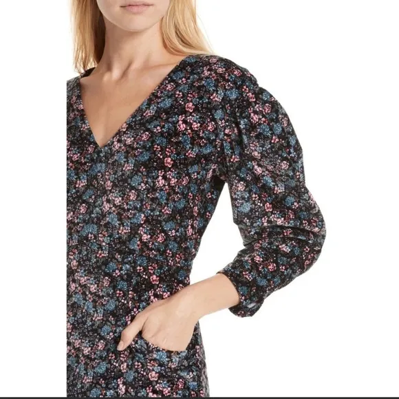 LA VIE Rebecca Taylor Lisette Velveteen Dress XS Floral Multicolor midi spring