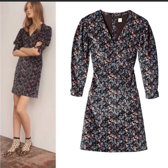 LA VIE Rebecca Taylor Lisette Velveteen Dress XS Floral Multicolor midi spring