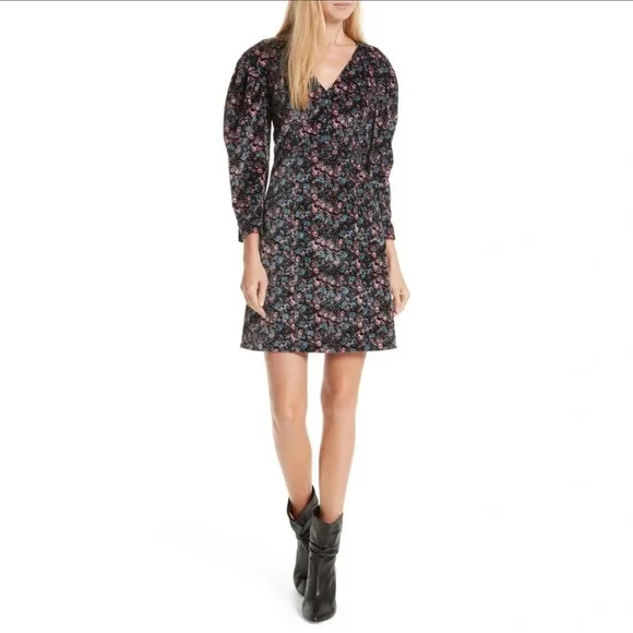 LA VIE Rebecca Taylor Lisette Velveteen Dress XS Floral Multicolor midi spring