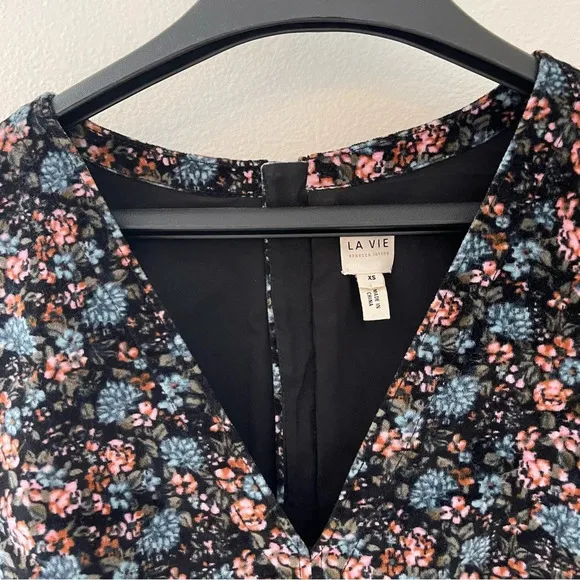 LA VIE Rebecca Taylor Lisette Velveteen Dress XS Floral Multicolor midi spring