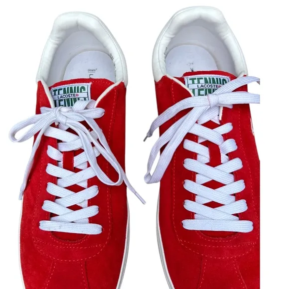 Lacoste Men’s 12 Baseshot Vintage Inspired 90’s Red Suede Lace Up Sneakers