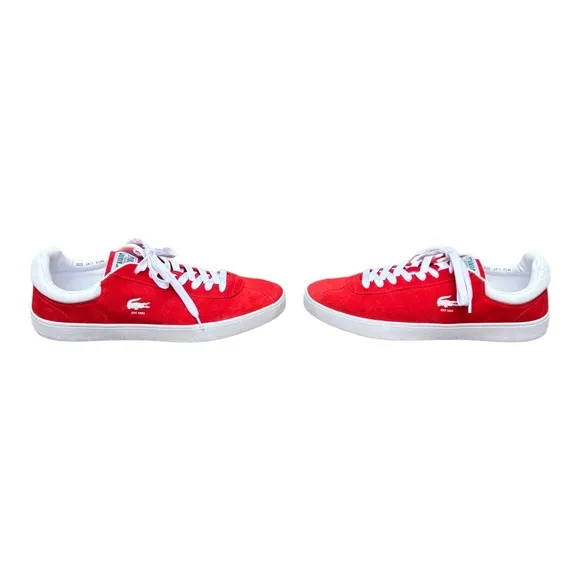 Lacoste Men’s 12 Baseshot Vintage Inspired 90’s Red Suede Lace Up Sneakers