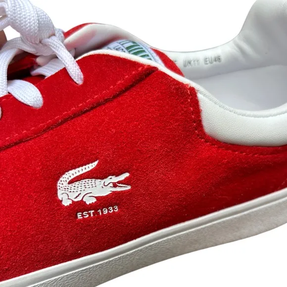 Lacoste Men’s 12 Baseshot Vintage Inspired 90’s Red Suede Lace Up Sneakers