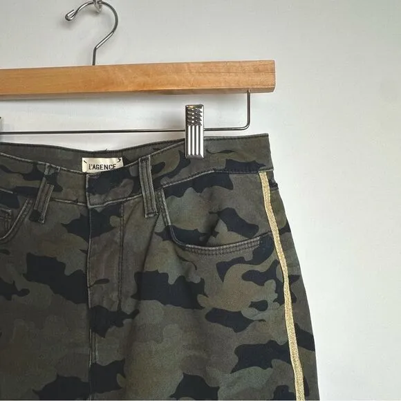L’AGENCE The Margot High Rise Camo Gold Ankle Skinny Jean Luxury Designer