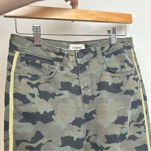 L’AGENCE The Margot High Rise Camo Gold Ankle Skinny Jean Luxury Designer