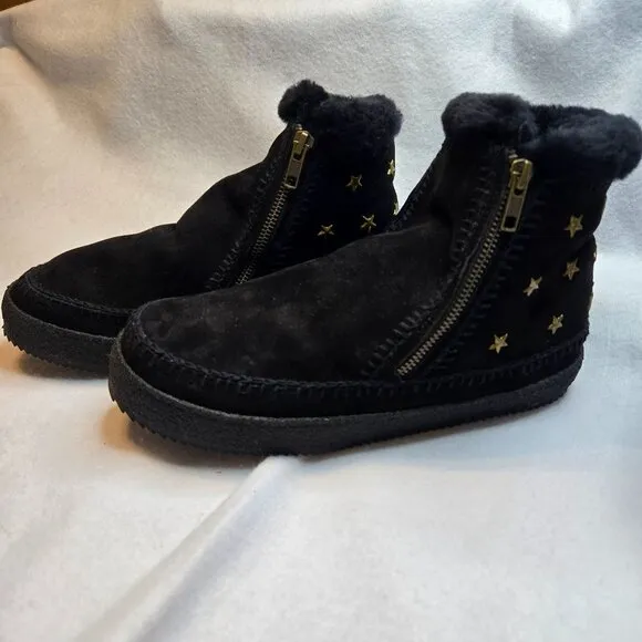 Laidback London Setsu Crochet Anthropologie Black Suede Gold Star Booties
