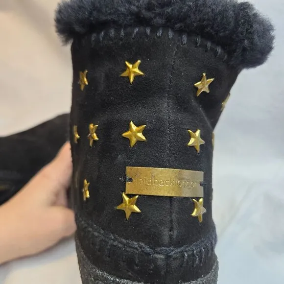 Laidback London Setsu Crochet Anthropologie Black Suede Gold Star Booties