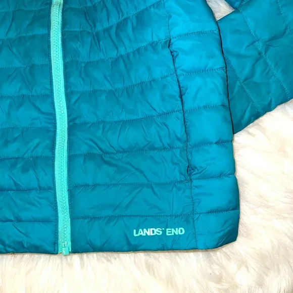 Lands' End Kids ThermoPlume Packable Hooded Puffer Jacket Size 8