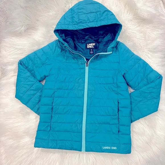 Lands' End Kids ThermoPlume Packable Hooded Puffer Jacket Size 8