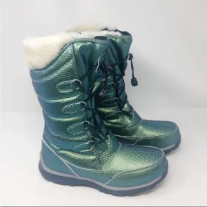 LAND’S END Snowflake Thermolite Insulated Iridescent Green Snow Boots