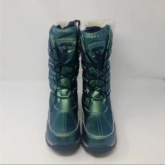 LAND’S END Snowflake Thermolite Insulated Iridescent Green Snow Boots