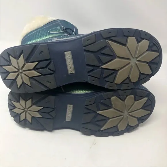 LAND’S END Snowflake Thermolite Insulated Iridescent Green Snow Boots