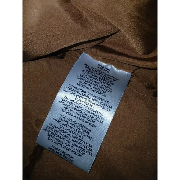 LEVI’S FAUX BROWN LEATHER QUILTED JACKET CREAM SHERPA LINING XS | LW9RU107