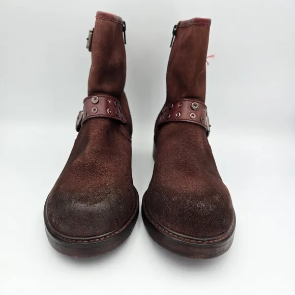 Like New Vintage Foundry Co Miriam Moto Booties, Dark Red, Women's Size 10