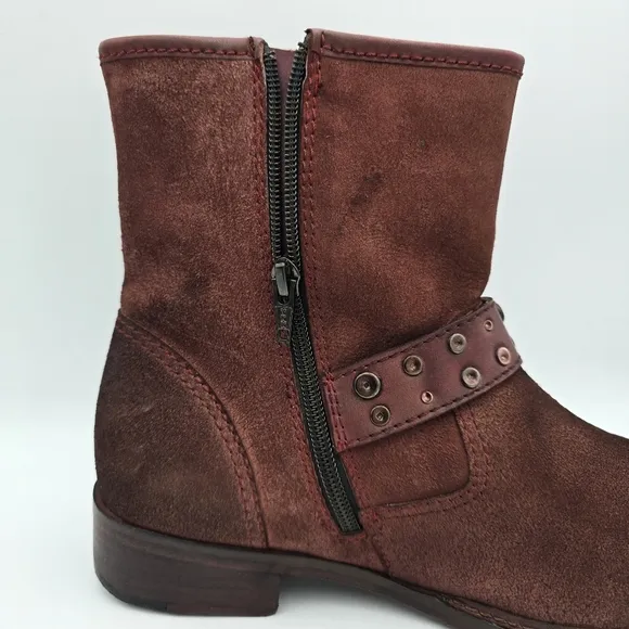 Like New Vintage Foundry Co Miriam Moto Booties, Dark Red, Women's Size 10