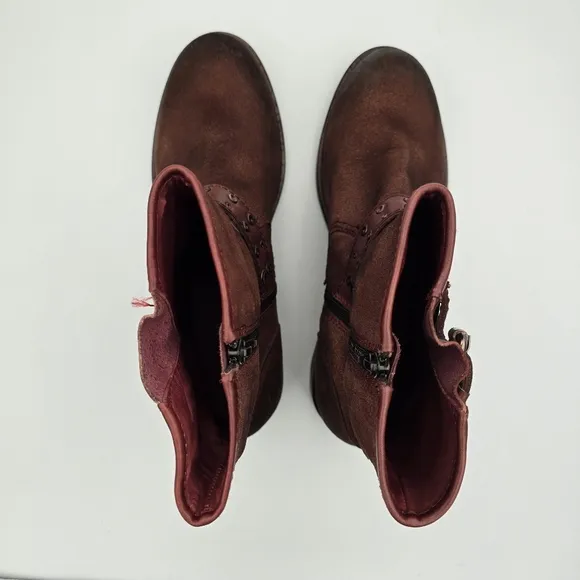 Like New Vintage Foundry Co Miriam Moto Booties, Dark Red, Women's Size 10